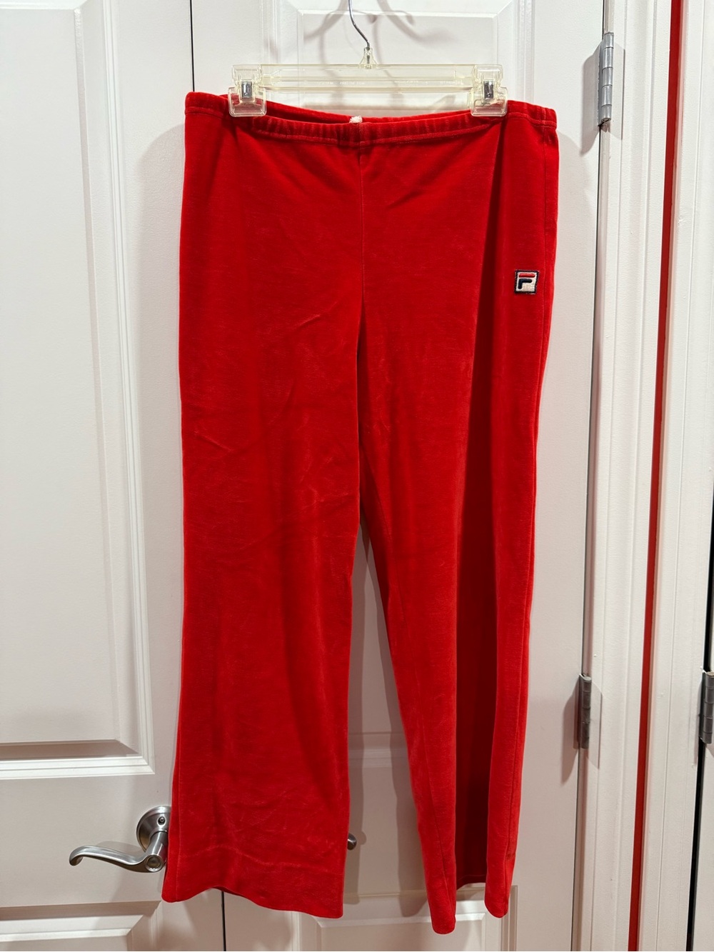 Fila Red Velour Pants with Embroidered Logo (made in Italy) circa 1970s-1980s